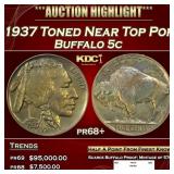 1937 Proof Buffalo Nickel Toned Near Top Pop 5c pr