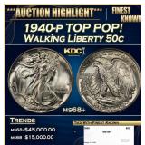 1940-p Walking Liberty Half Dollar TOP POP! 50c ms