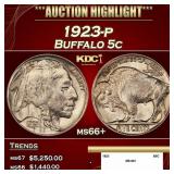 1923-p Buffalo Nickel 5c ms66+ SEGS