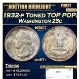 1932-p Washington Quarter Toned TOP POP! 25c ms67+