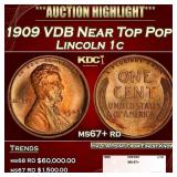 1909 VDB Lincoln Cent Near Top Pop! 1c ms67+ rd SE