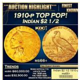 1910-p Gold Indian Quarter Eagle TOP POP! $2 1/2 m