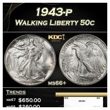 1943-p Walking Liberty Half Dollar 50c ms66+ SEGS