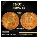 1901 Indian Cent . 1c Grades ms65 rd