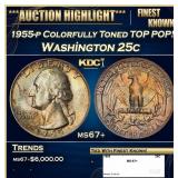 1955-p Washington Quarter Colorfully Toned TOP POP