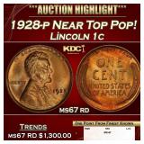 1928-p Lincoln Cent Near Top Pop! 1c ms67 rd SEGS