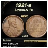 1921-s Lincoln Cent 1c Grades ms62