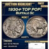 1930-p Buffalo Nickel TOP POP! 5c ms67+ SEGS
