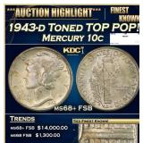 1943-d Mercury Dime Toned TOP POP! 10c ms68+ fsb S