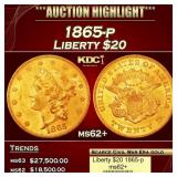 1865-p Gold Liberty Double Eagle $20 ms62+ USCG