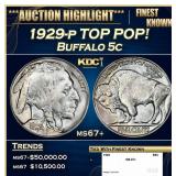 1929-p Buffalo Nickel TOP POP! 5c ms67+ SEGS