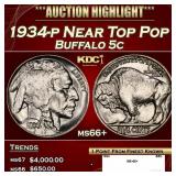 1934-p Buffalo Nickel Near Top Pop 5c ms66+ SEGS