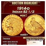 1914-d Gold Indian Quarter Eagle $2 1/2 ms65+ SEGS