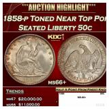 1858-p Seated Half Dollar Toned Near Top Pop 50c m