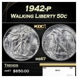 1942-p Walking Liberty Half Dollar 50c ms67 SEGS