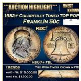 1952-p Franklin Half Dollar Colorfully Toned TOP P