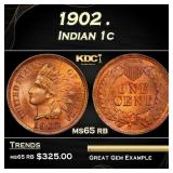 1902 Indian Cent . 1c Grades ms65 rb