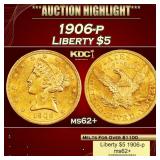 1906-p Gold Liberty Half Eagle $5 ms62+ USCG