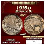 1915-d Buffalo Nickel 5c ms65 SEGS
