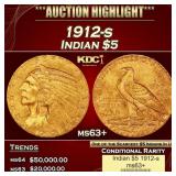 1912-s Gold Indian Half Eagle $5 ms63+ USCG