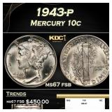 1943-p Mercury Dime 10c ms67 fsb SEGS
