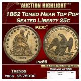 1862 Proof Seated Liberty Quarter Toned Near Top P
