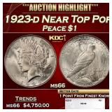1923-d Peace Dollar Near Top Pop $1 ms66 SEGS
