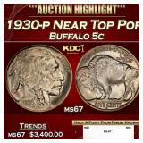 1930-p Buffalo Nickel Near Top Pop 5c ms67 SEGS