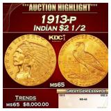1913-p Gold Indian Quarter Eagle $2 1/2 ms65 SEGS