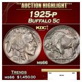 1925-p Buffalo Nickel 5c ms66 SEGS