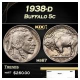 1938-d Buffalo Nickel 5c ms67 SEGS