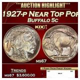 1927-p Buffalo Nickel Near Top Pop 5c ms67 SEGS