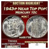 1943-p Mercury Dime Near Top Pop! 10c ms68 FSB SEG