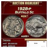 1928-p Buffalo Nickel 5c ms66+ SEGS