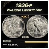 1936-p Walking Liberty Half Dollar 50c Grades ms66