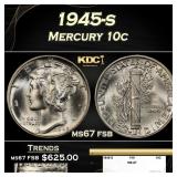 1945-s Mercury Dime 10c ms67 fsb SEGS