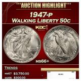 1947-p Walking Liberty Half Dollar 50c ms66+ SEGS