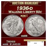 1936-d Walking Liberty Half Dollar 50c ms66 SEGS