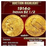 1914-d Gold Indian Quarter Eagle $2 1/2 ms64+ SEGS