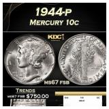 1944-p Mercury Dime 10c ms67 fsb SEGS
