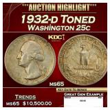 1932-d Washington Quarter Toned 25c ms65 SEGS