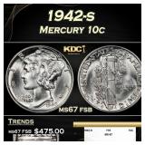 1942-s Mercury Dime 10c ms67 fsb SEGS