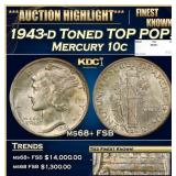 1943-d Mercury Dime Toned TOP POP! 10c ms68+ FSB S