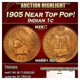 1905 Indian Cent Near Top Pop! 1c ms66+ rd SEGS