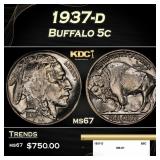 1937-d Buffalo Nickel 5c ms67 SEGS