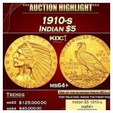 1910-s Gold Indian Half Eagle $5 ms64+ USCG