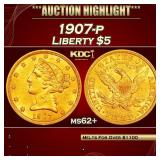 1907-p Gold Liberty Half Eagle $5 ms62+ USCG