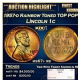 1957-d Lincoln Cent Rainbow Toned TOP POP! 1c ms67