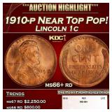 1910-p Lincoln Cent Near Top Pop! 1c ms66+ rd SEGS