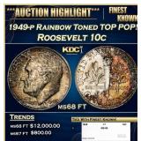 1949-p Roosevelt Dime Rainbow Toned TOP POP! 10c m